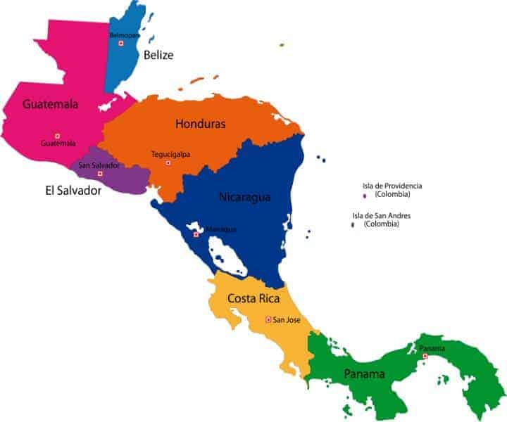 Map of Central America map with country borders