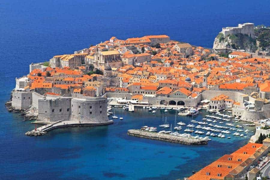 Aerial shot of old sunny Dubrovnik city
