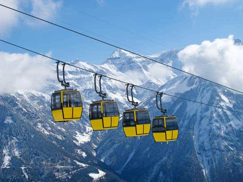 skiing the alps cable car